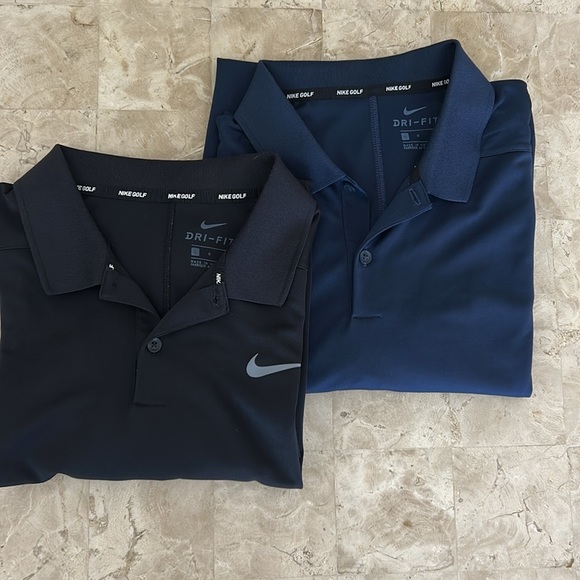 Lot of‎ 2 Nike Golf Dri-FIT Polo Shirts Athletic Design Blue/Black Men’s Size L - Picture 1 of 8